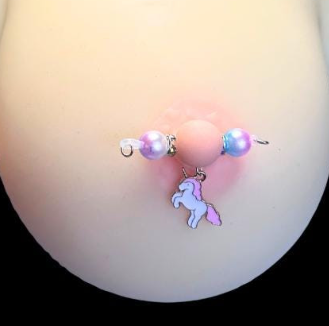 Faux Nipple Rings with Unicorn Charms