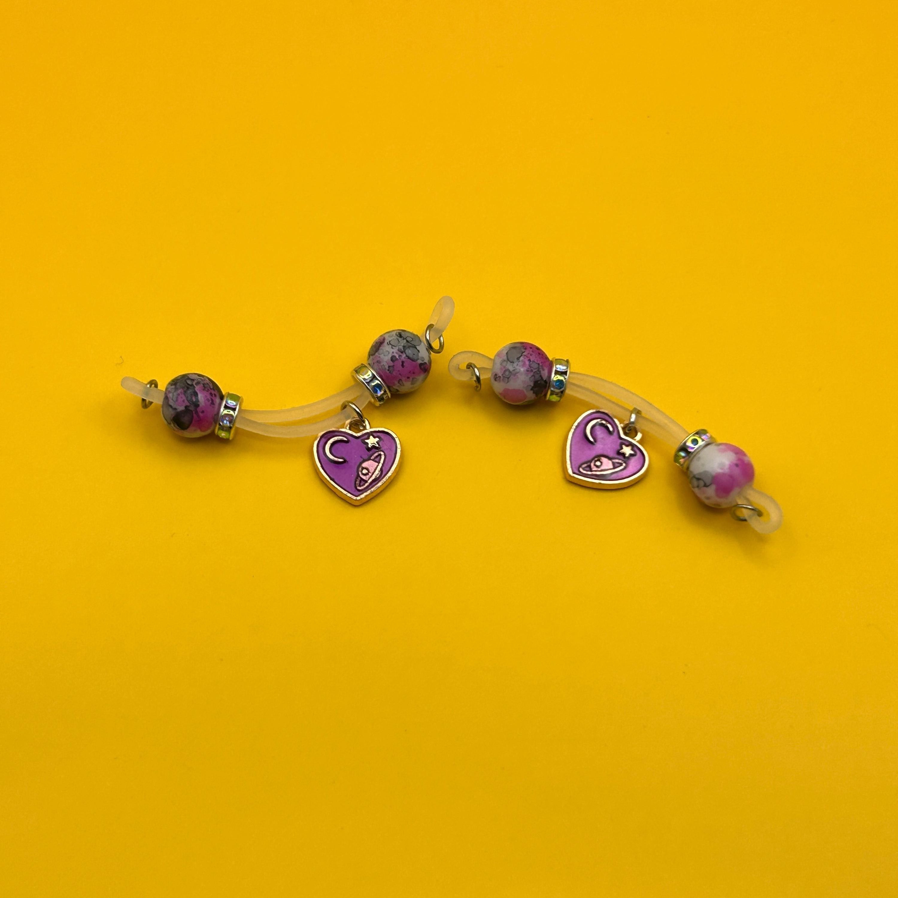 Planet and Moon Heart Charms Faux Nipple Rings